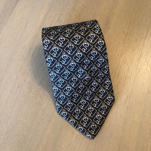Vintage Sulka Tie - 100% silk Black gold with S pattern - Picture 1 of 3